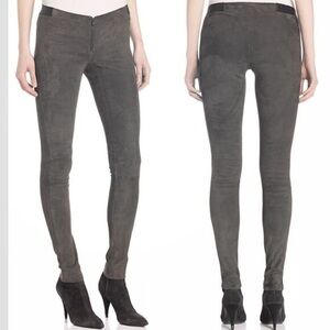 Alice + Olivia Zip Front Lamb Suede Leather Legging in Grey/Taupe